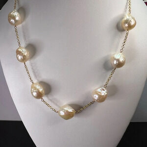 13-15mm baroque pearl station necklace in gold over sterling silver